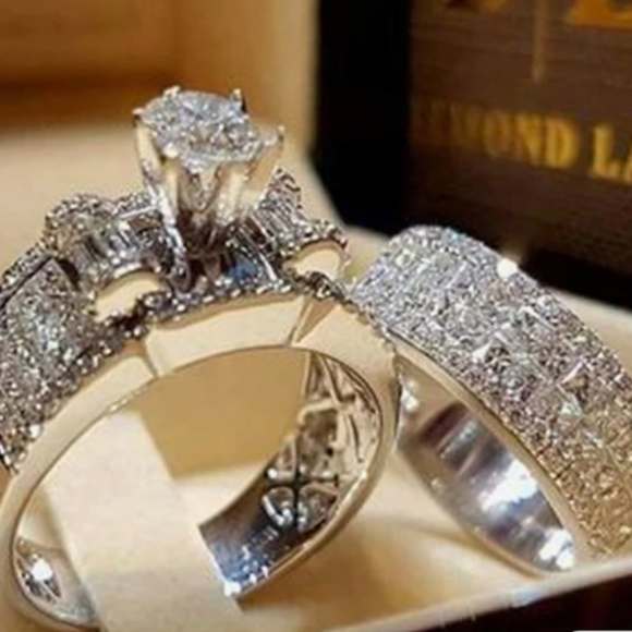 (2)💍New  2 pc diamond ring   engagement set size 7 - Picture 2 of 2